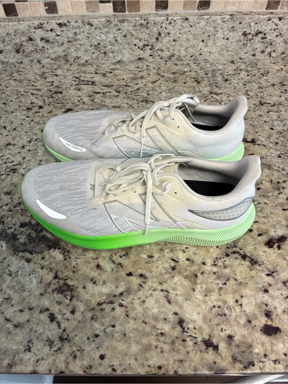 New Balance Neutral Gray Sneakers with Neon Green Sole